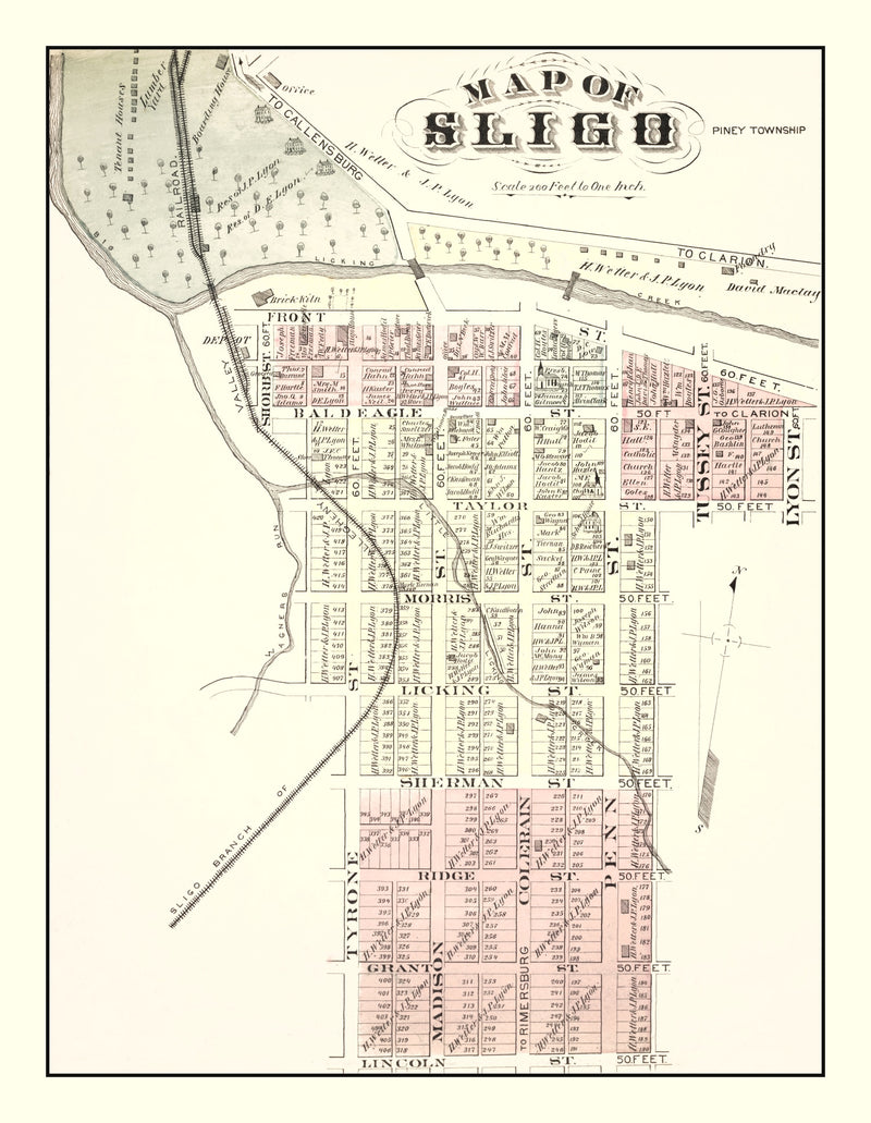 Size comparison using Vintage Map of Sligo, Pennsylvania 1877