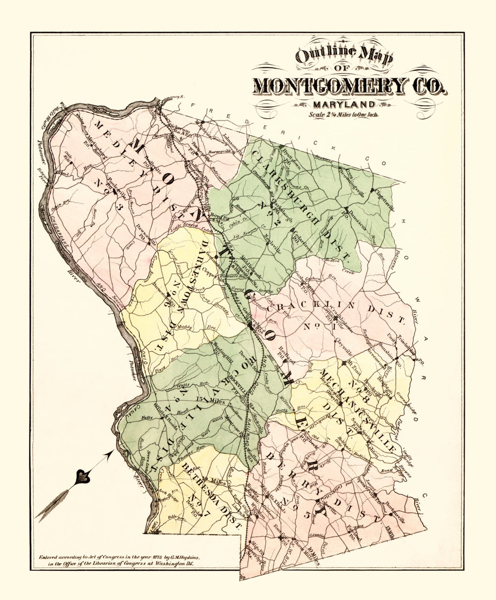 Vintage Map of Montgomery County, Washington DC 1879 print style example