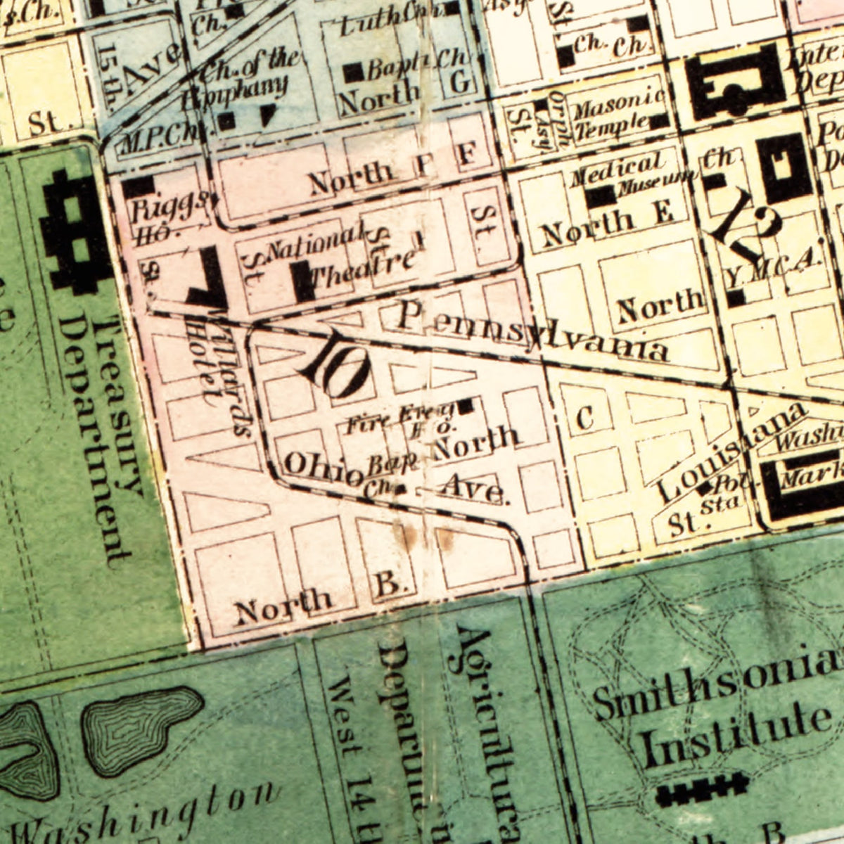 Restored historic details from the 1879 city map of Washington DC, Washington DC