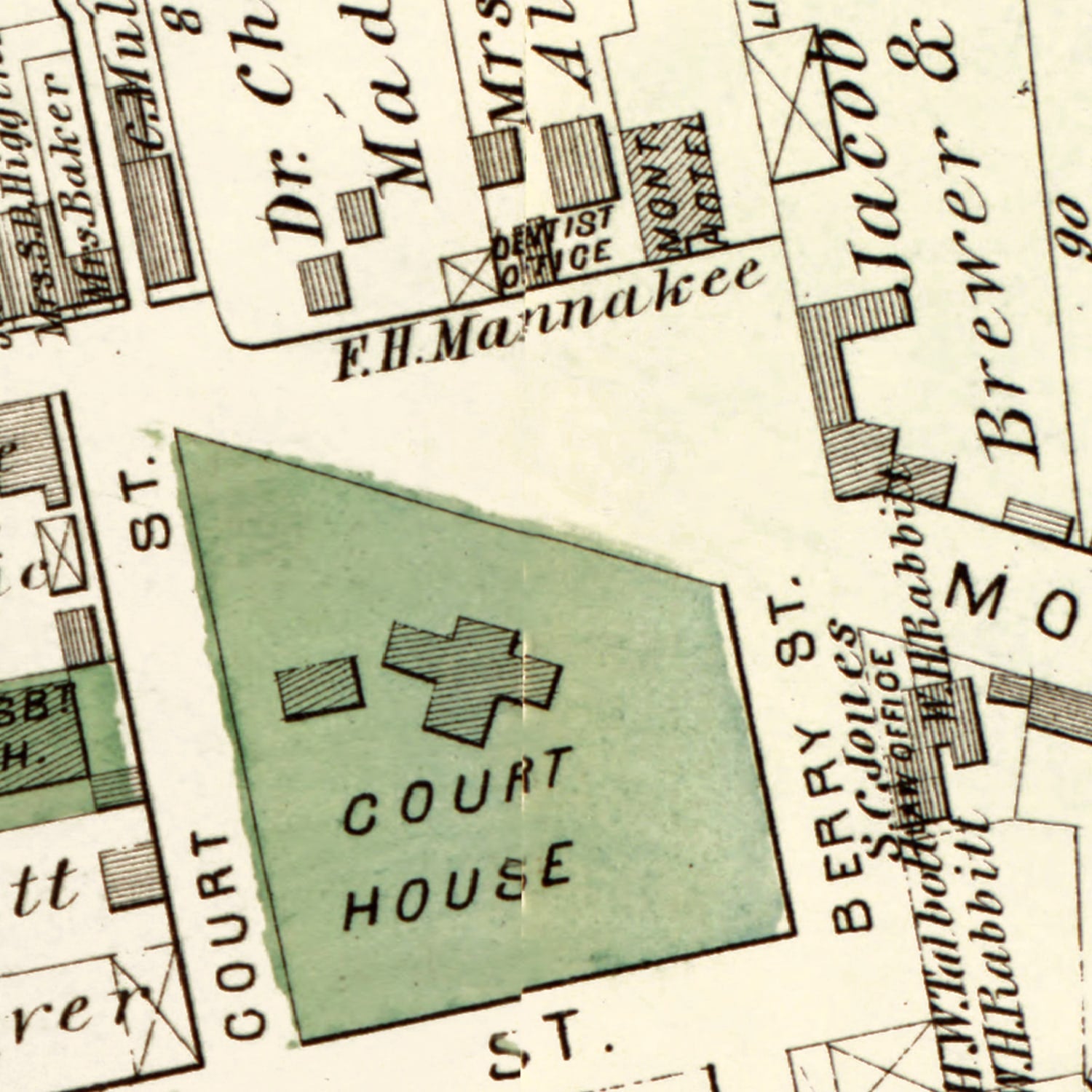 Restored historic details from the 1879 city map of Rockville, Maryland