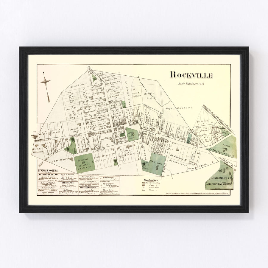Vintage Map of Rockville, Maryland 1879