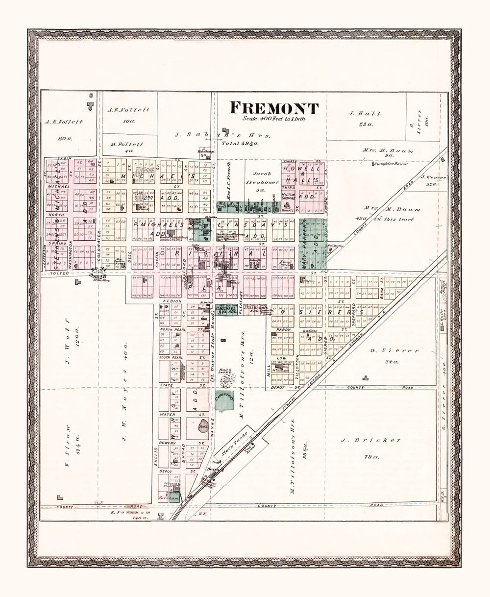 Vintage Map of Fremont, Indiana 1880 print style example