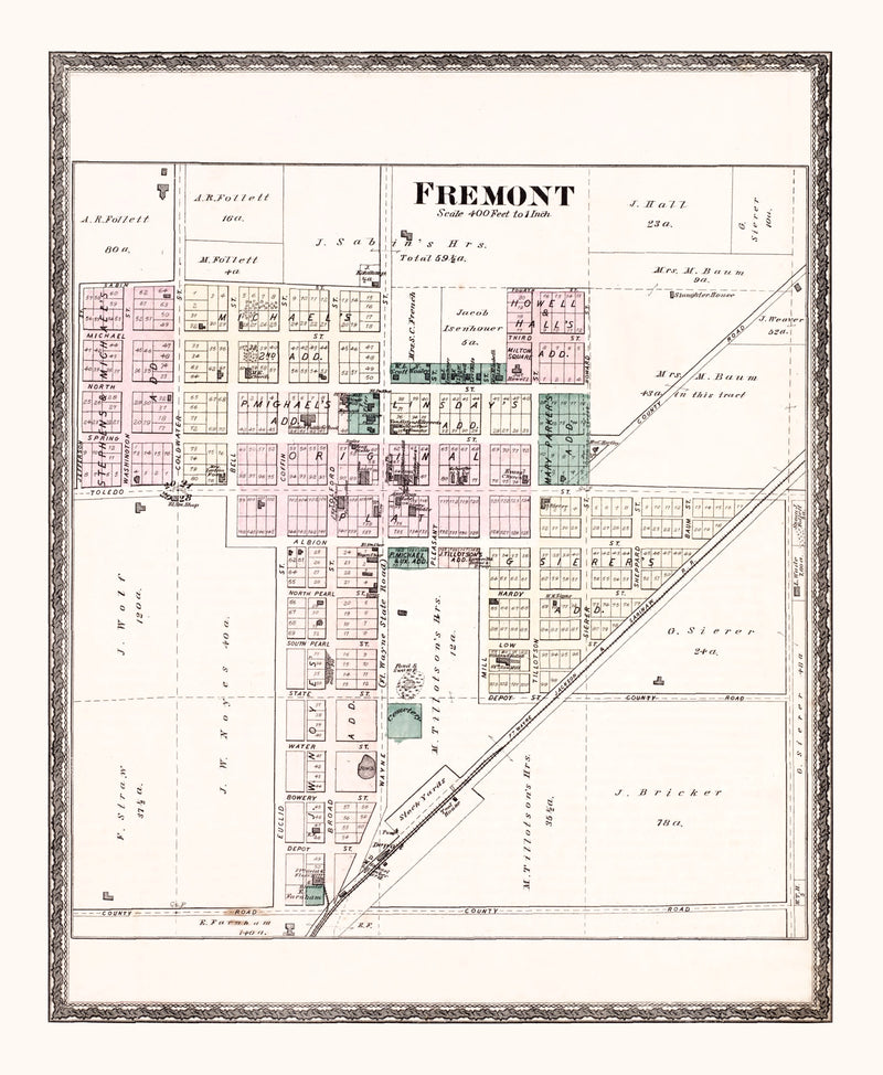 Size comparison using Vintage Map of Fremont, Indiana 1880