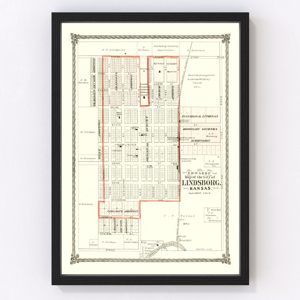Lindsborg Vintage Map 1884