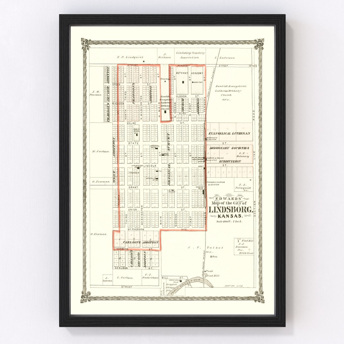 Lindsborg Vintage Map 1884