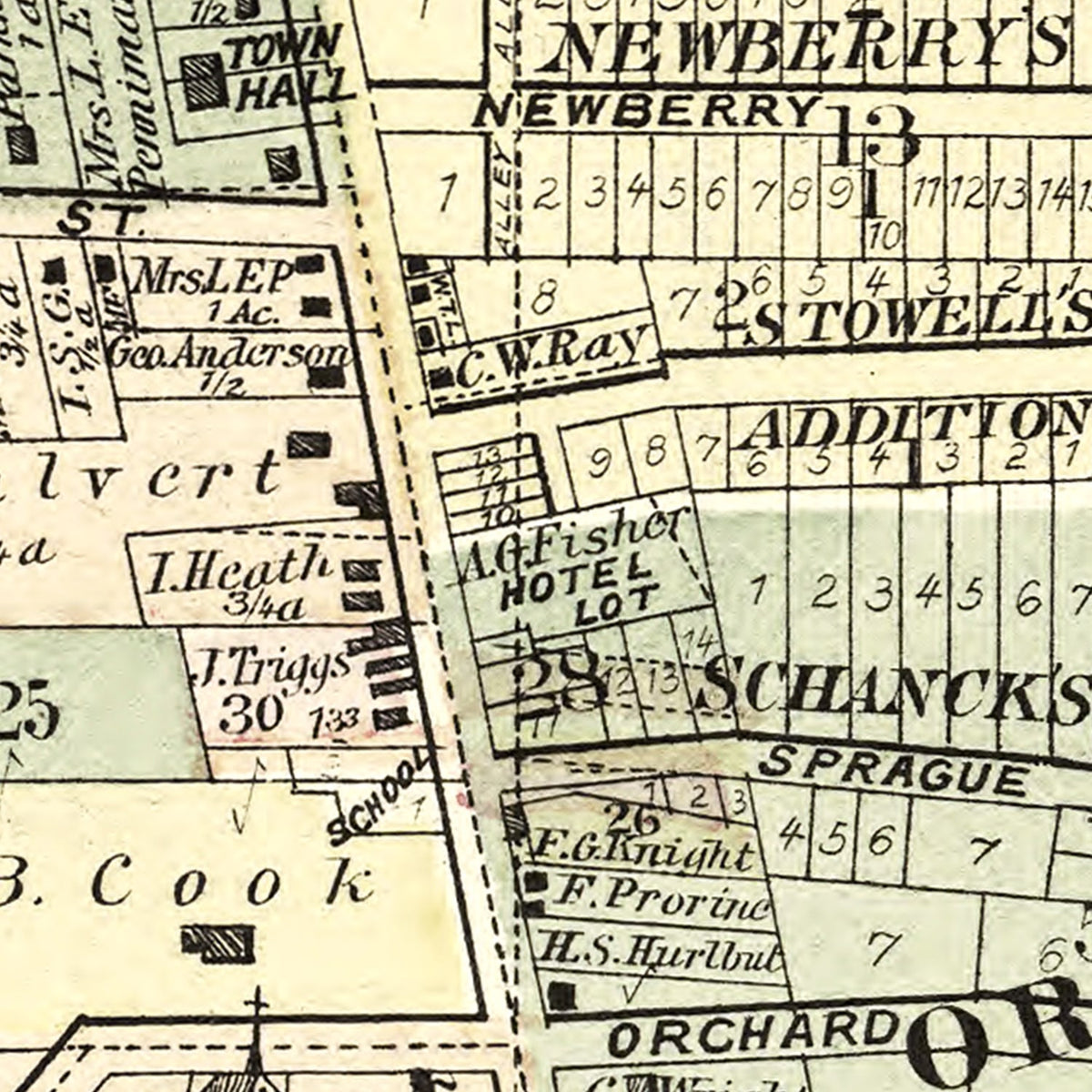 Restored historic details from the 1885 city map of Libertyville, Illinois
