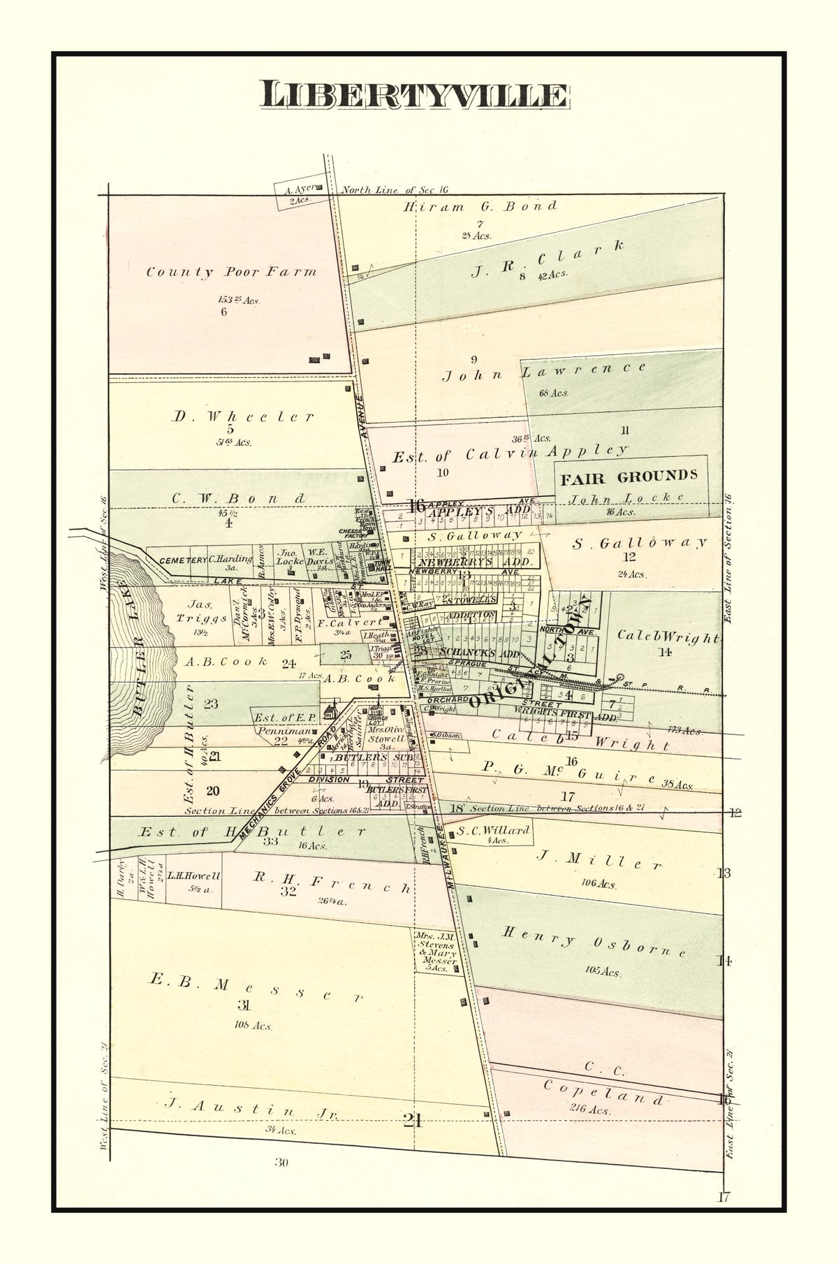 Preview of Vintage Map of Libertyville, Illinois 1885
