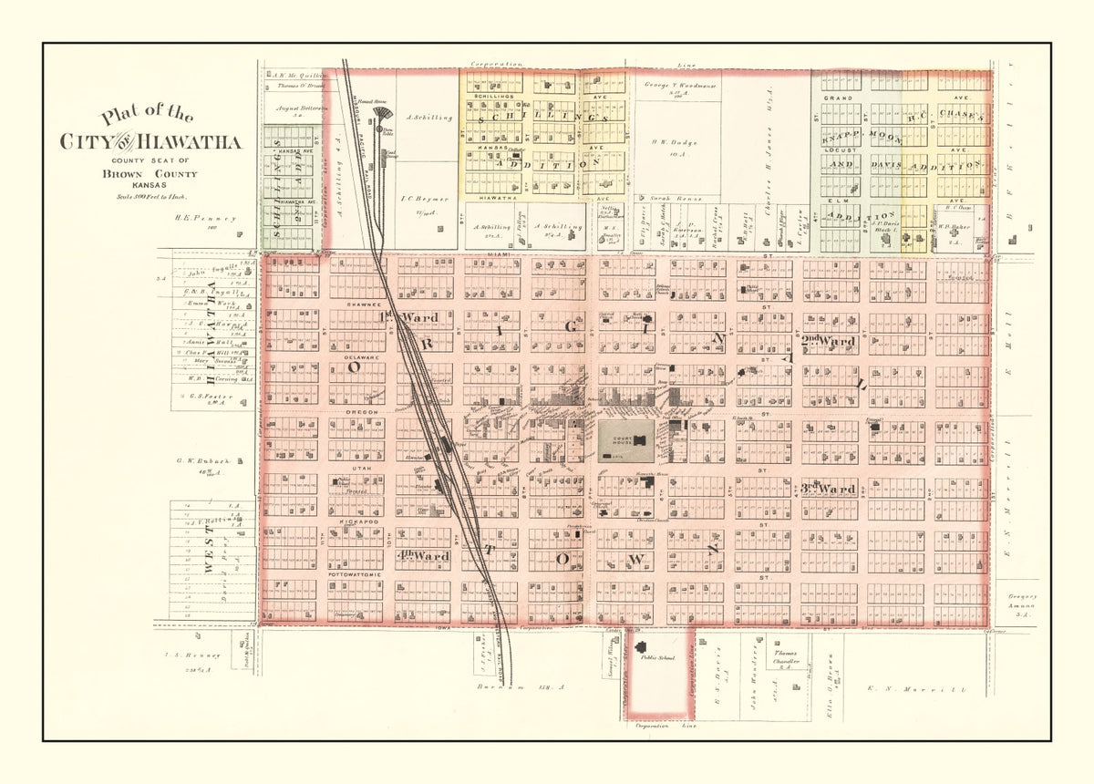 Preview of Vintage Map of Hiawatha, Kansas 1887