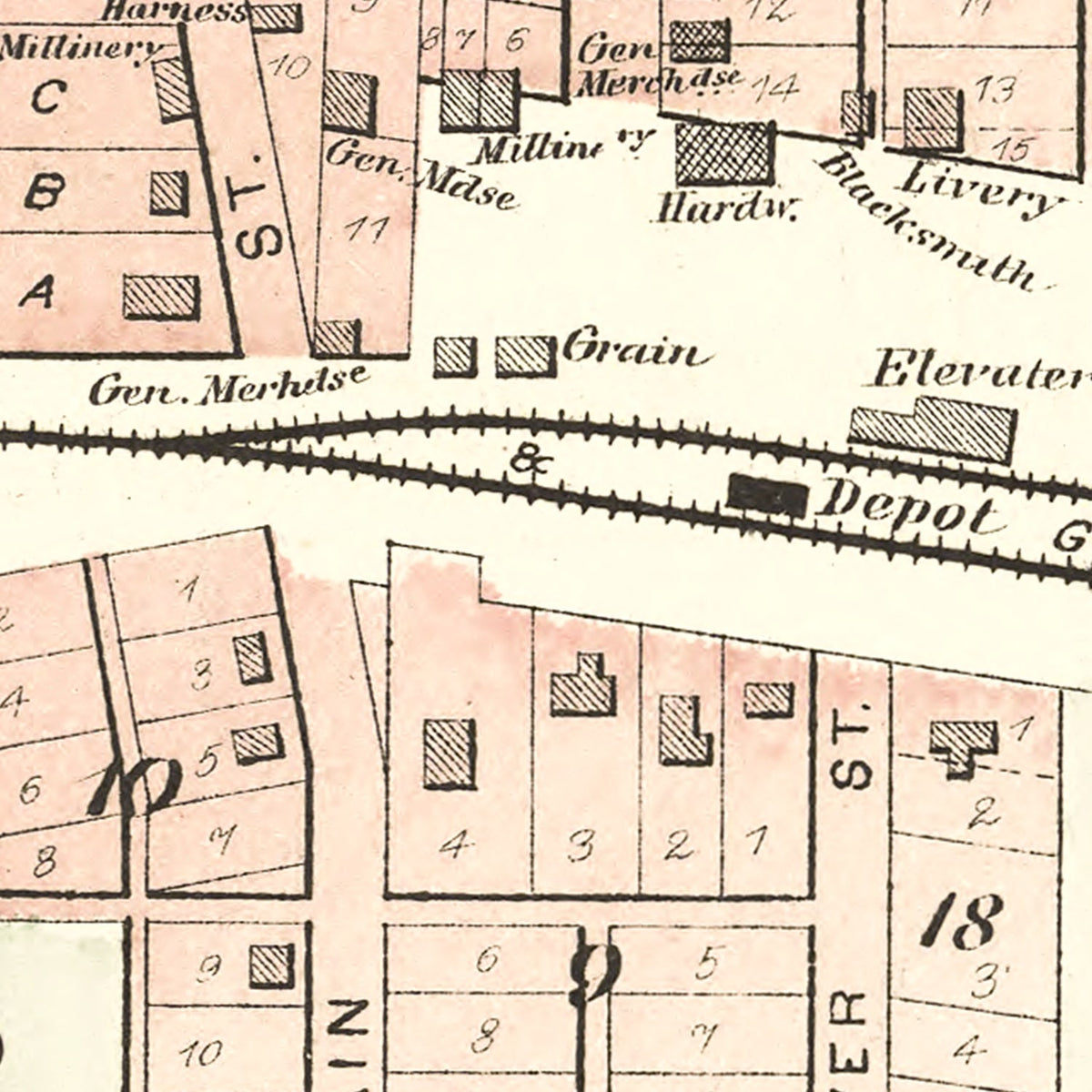 Restored historic details from the 1887 city map of Robinson, Kansas