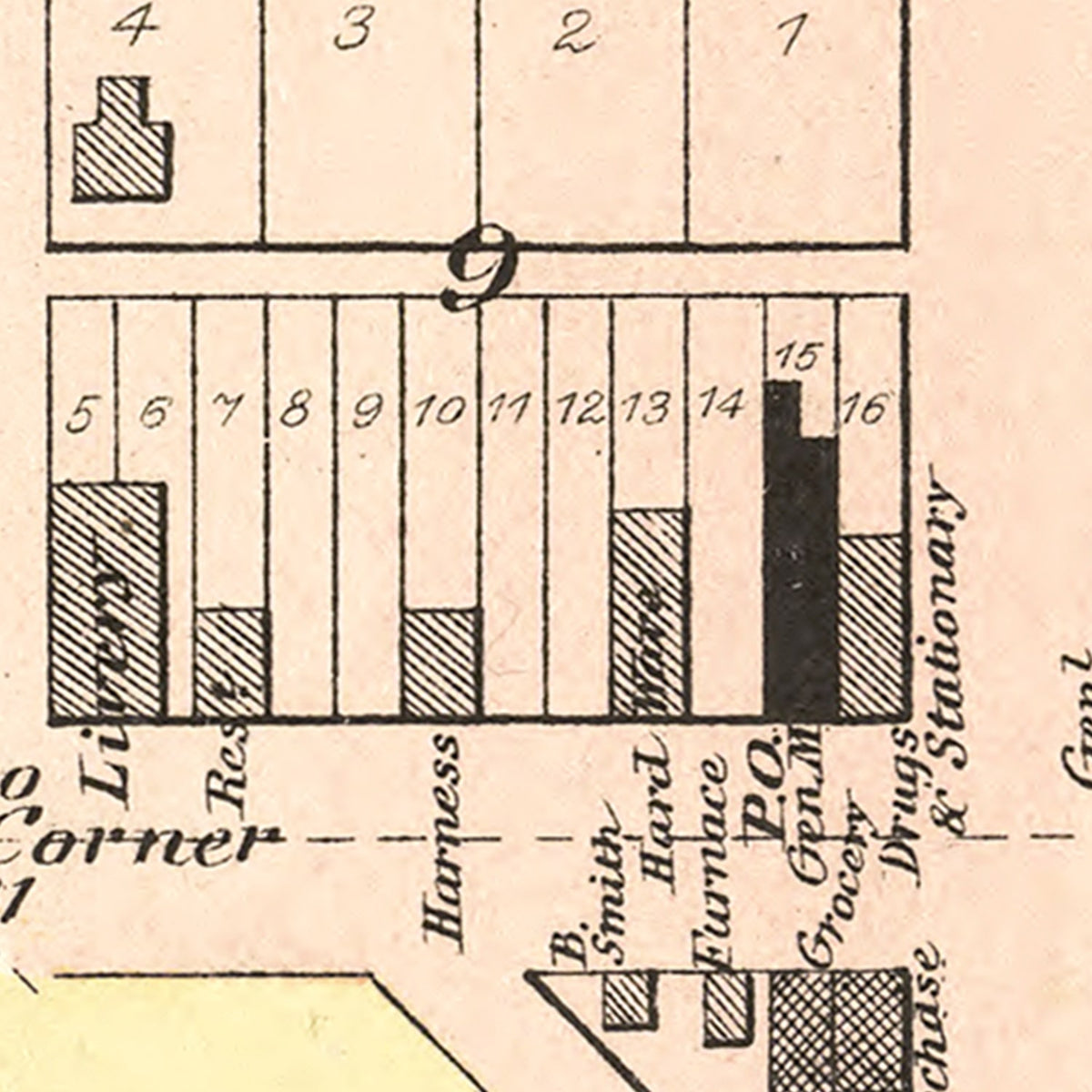 Restored historic details from the 1887 city map of Baker, Kansas
