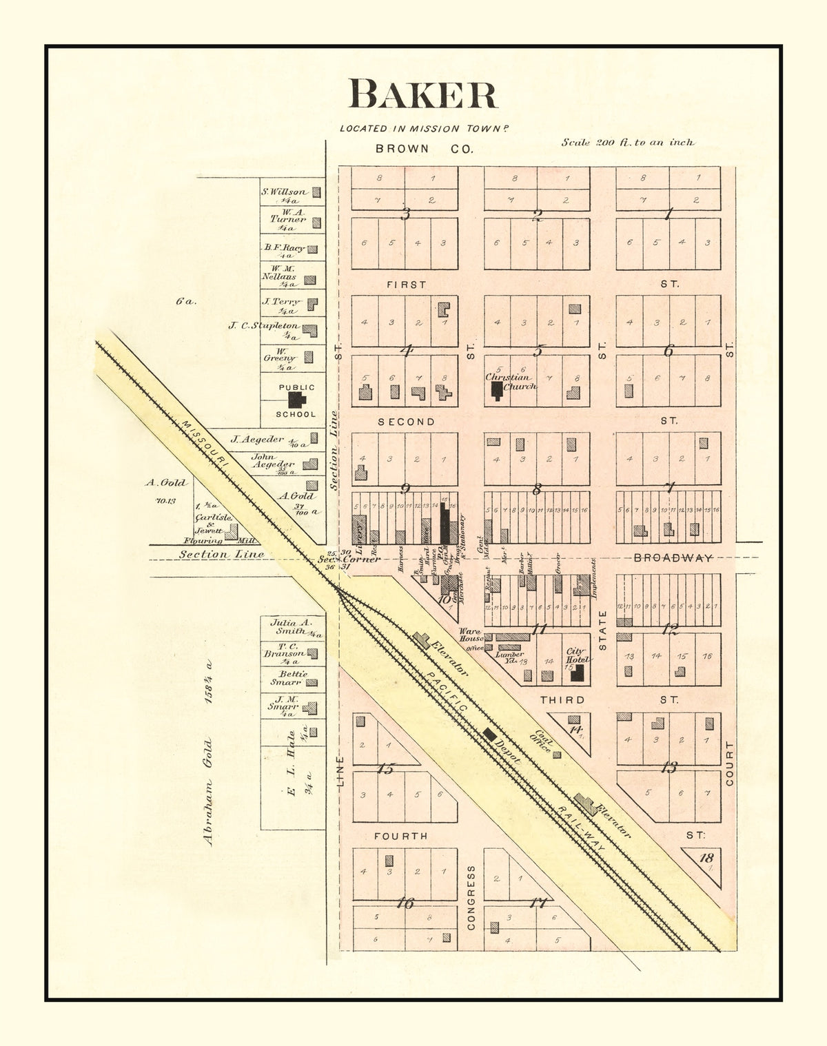 Preview of Vintage Map of Baker, Kansas 1887