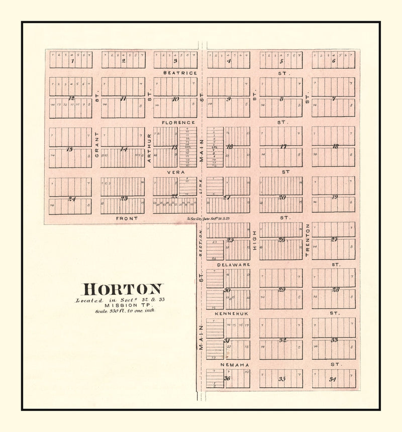 Size comparison using Vintage Map of Horton, Kansas 1887