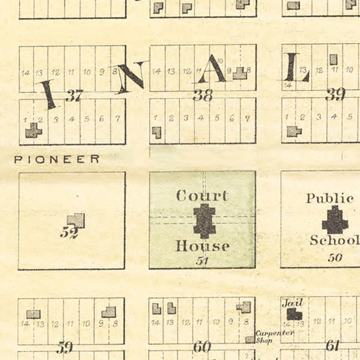 Restored historic details from the 1887 city map of Seneca, Kansas