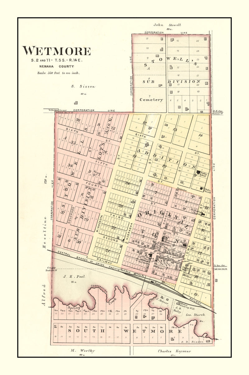 Size comparison using Vintage Map of Wetmore, Kansas 1887