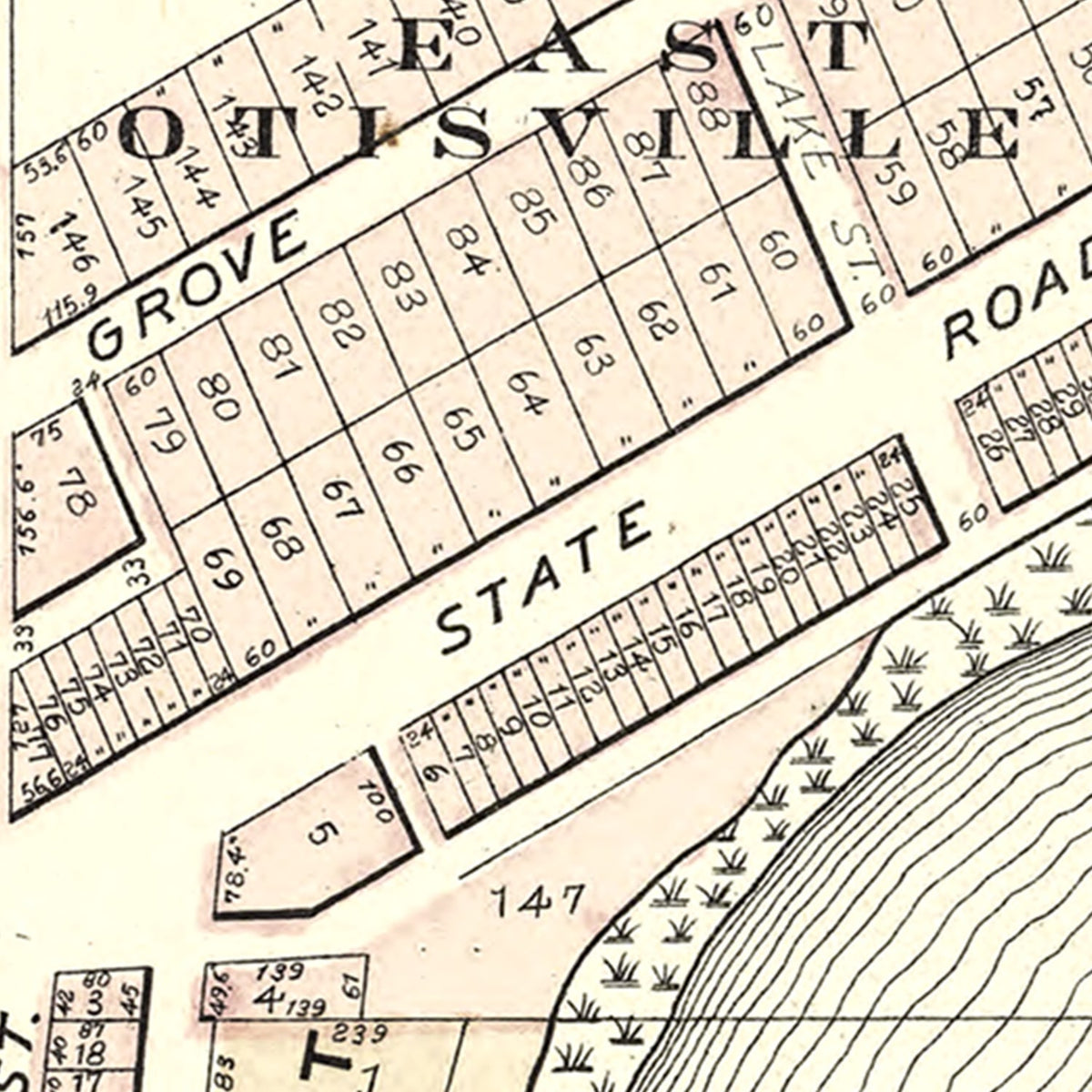 Restored historic details from the 1889 city map of Otisville, Michigan