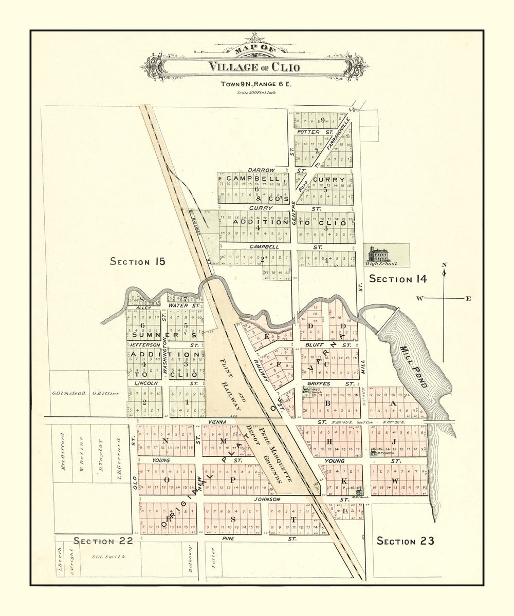 Vintage Map of Clio, Michigan 1889 print style example