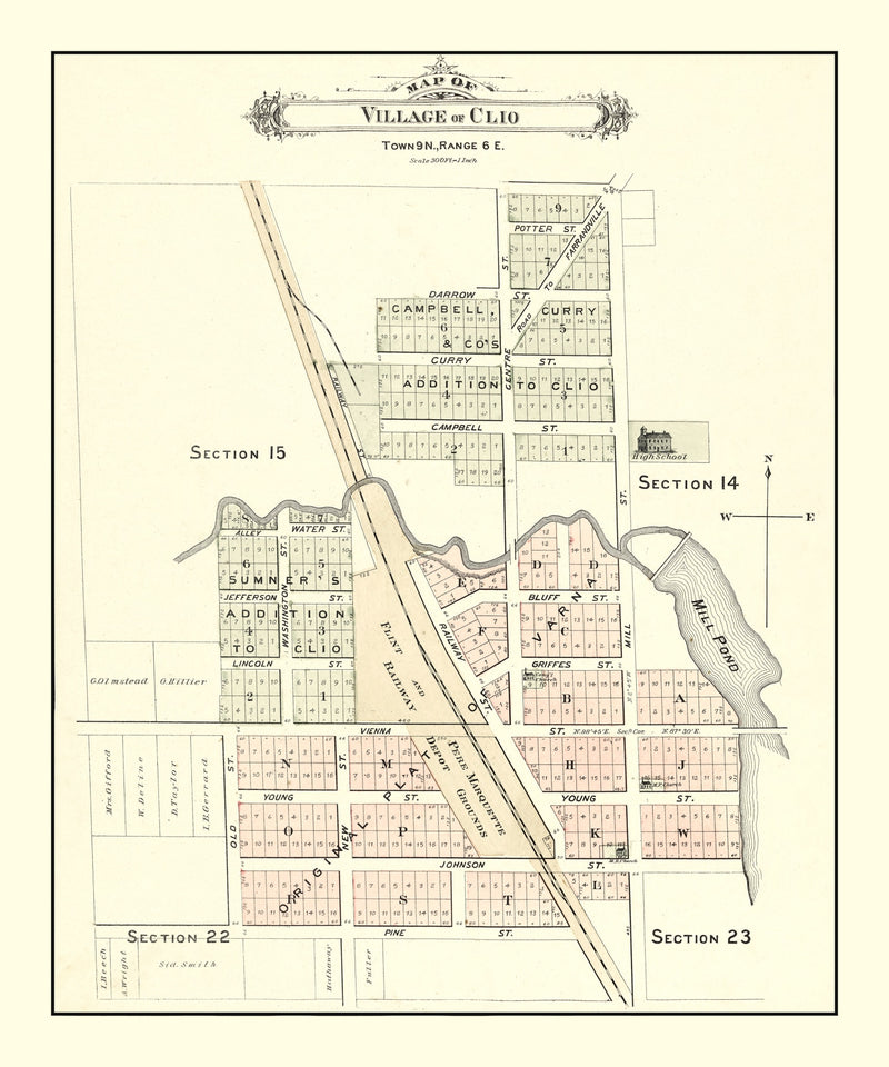 Size comparison using Vintage Map of Clio, Michigan 1889
