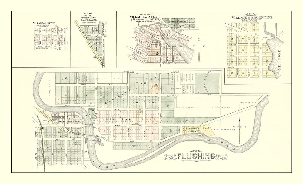 Vintage Map of Flushing, Michigan 1889 print style example