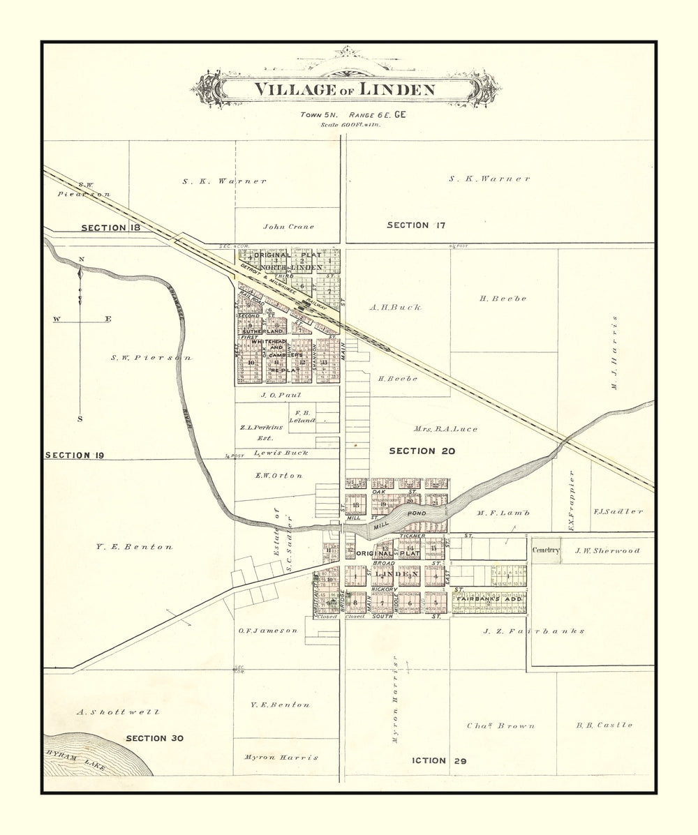 Vintage Map of Linden, Michigan 1889 print style example