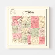 Vintage Map of Logan County, Ohio 1890