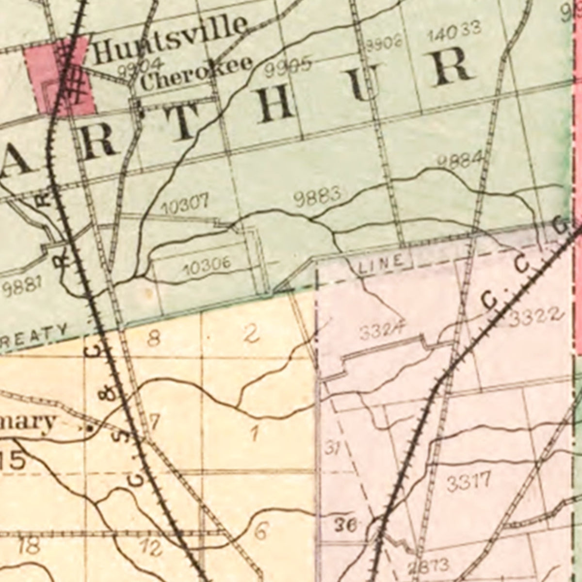 Restored historic details from the 1890 county map of Logan County, Ohio