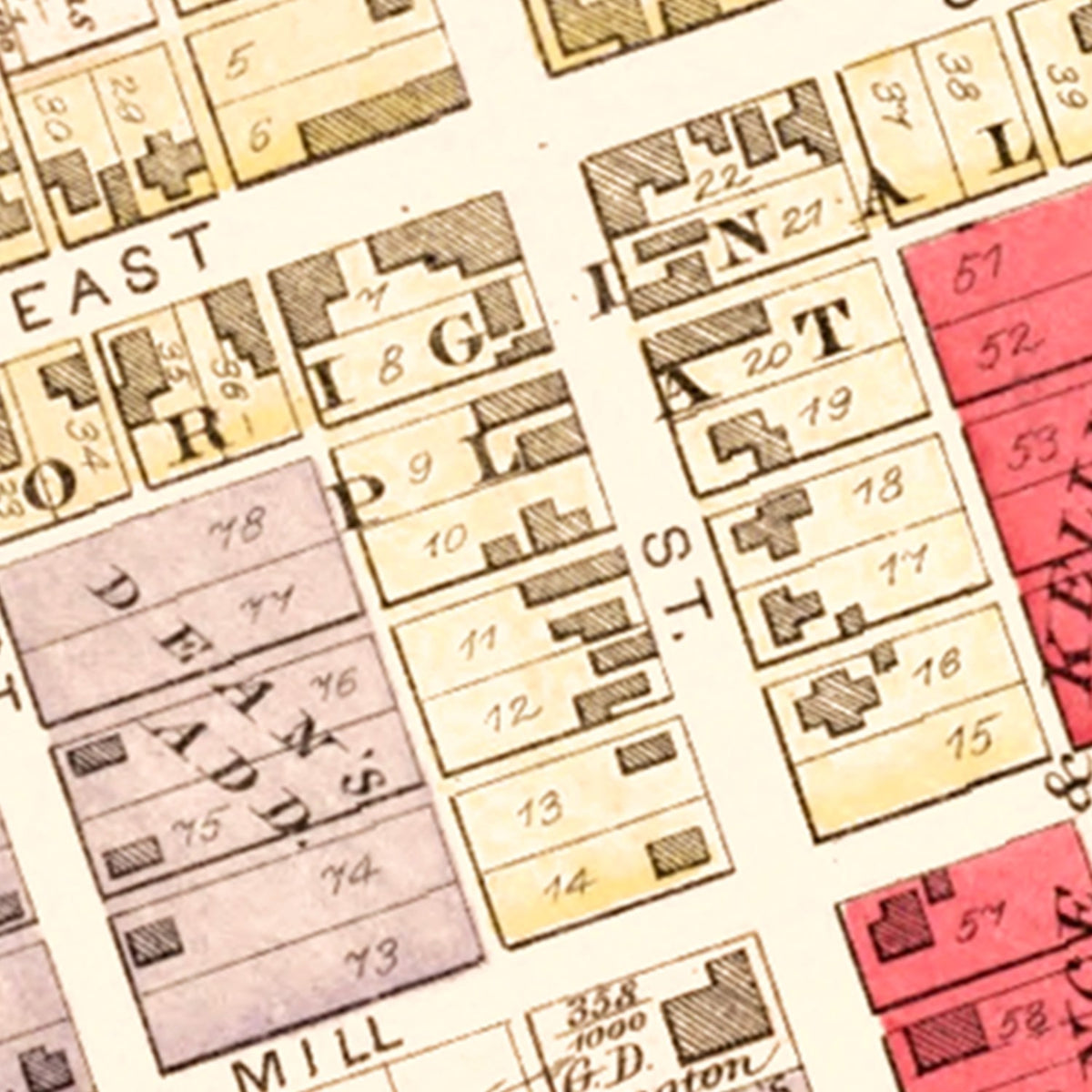 Restored historic details from the 1890 city map of West Mansfield, Ohio