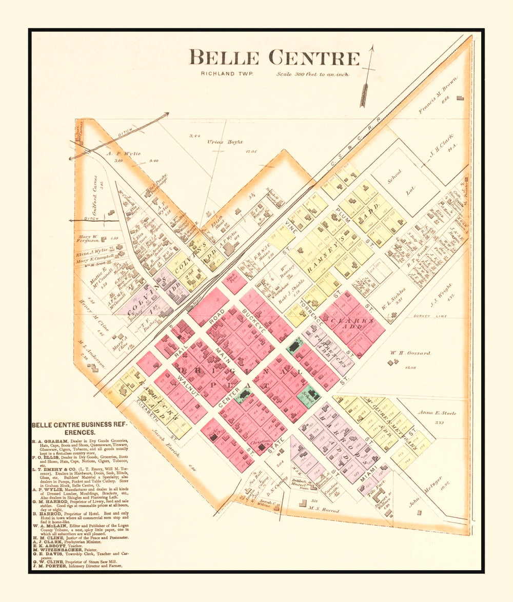 Vintage Map of Belle Centre, Ohio 1890 print style example
