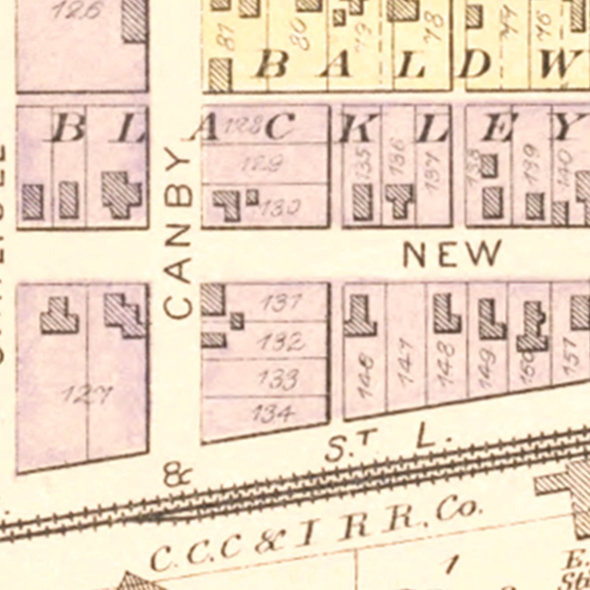 Restored historic details from the 1890 city map of Quincy, Ohio