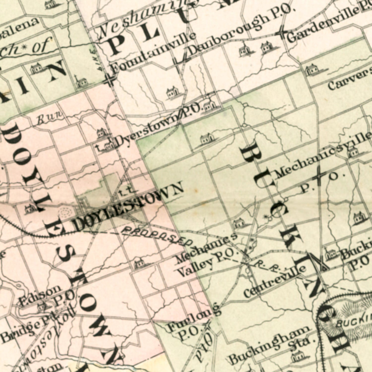 Restored historic details from the 1891 county map of Bucks County, Pennsylvania