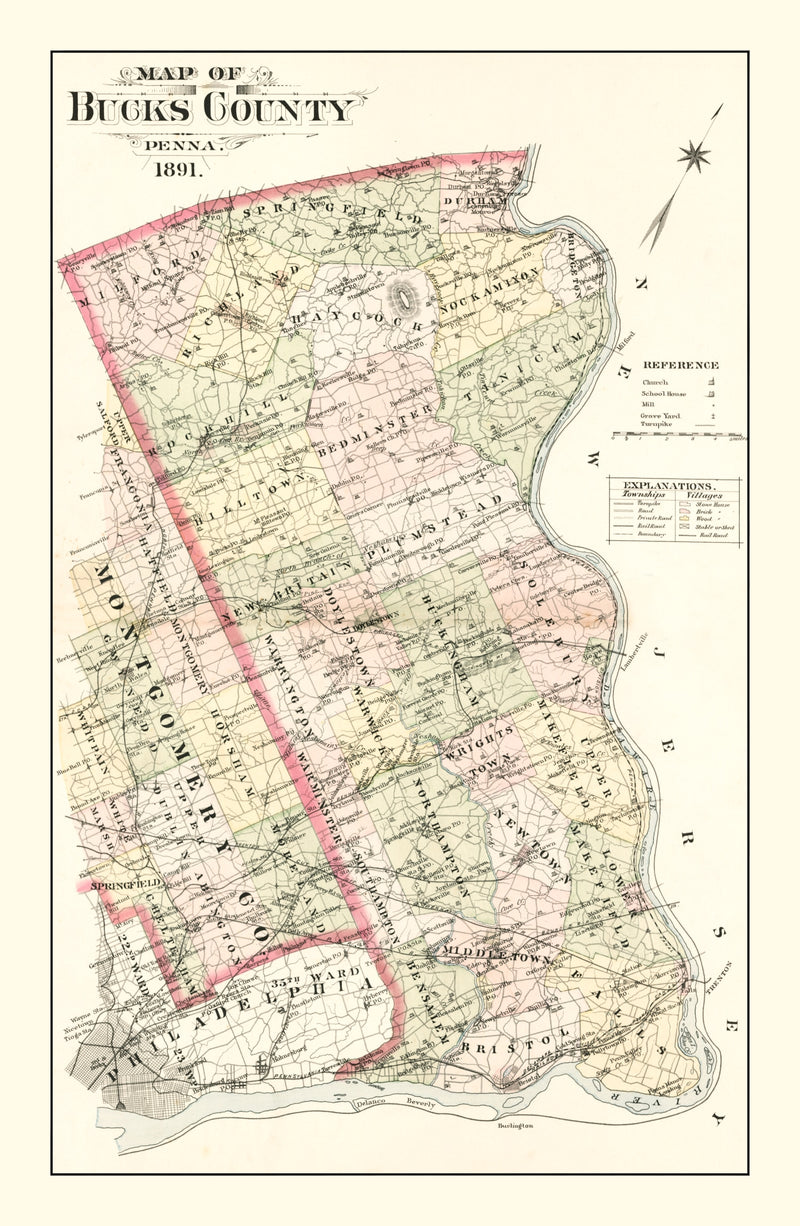 Size comparison using Vintage Map of Bucks County, Pennsylvania 1891