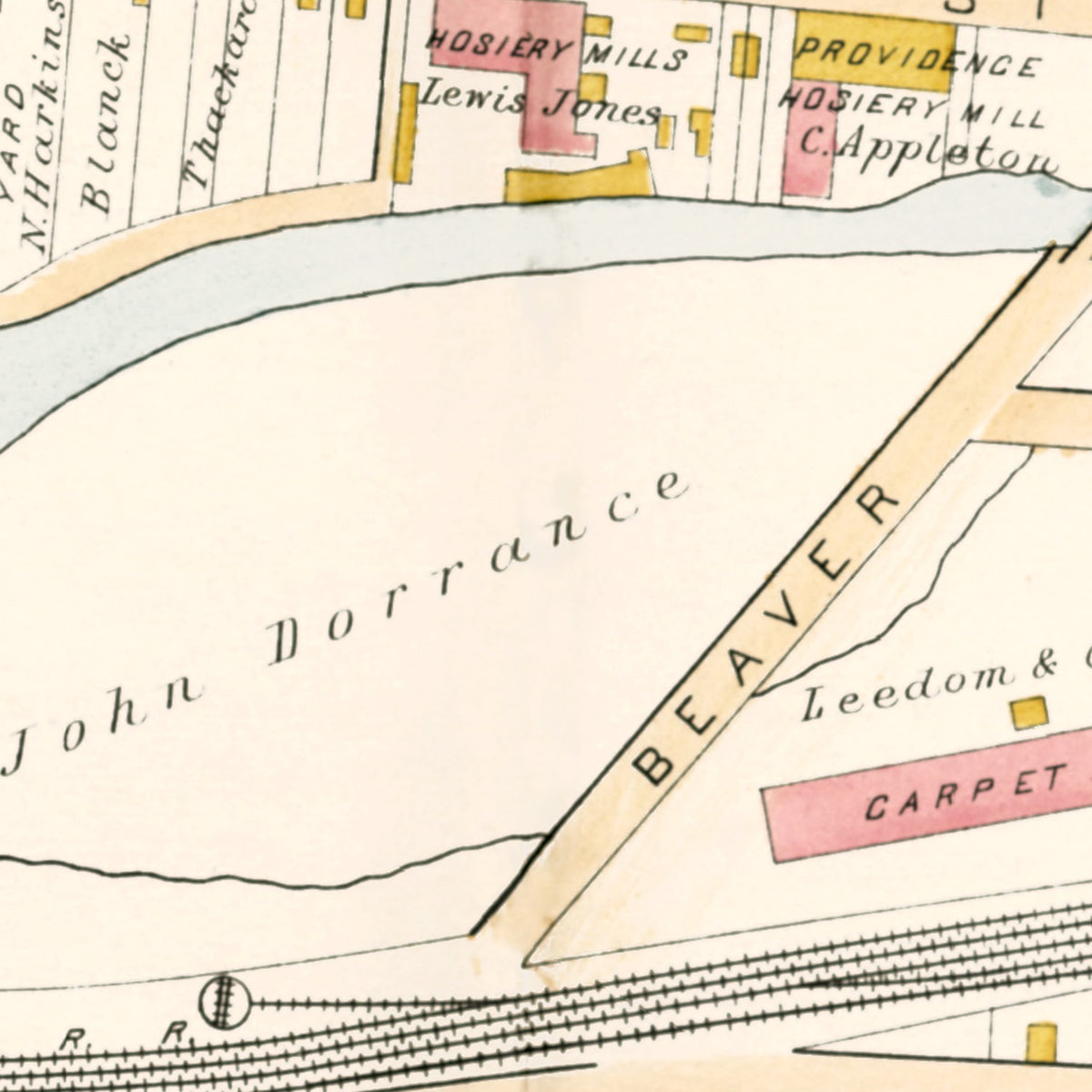 Restored historic details from the 1891 city map of Bristol, Pennsylvania