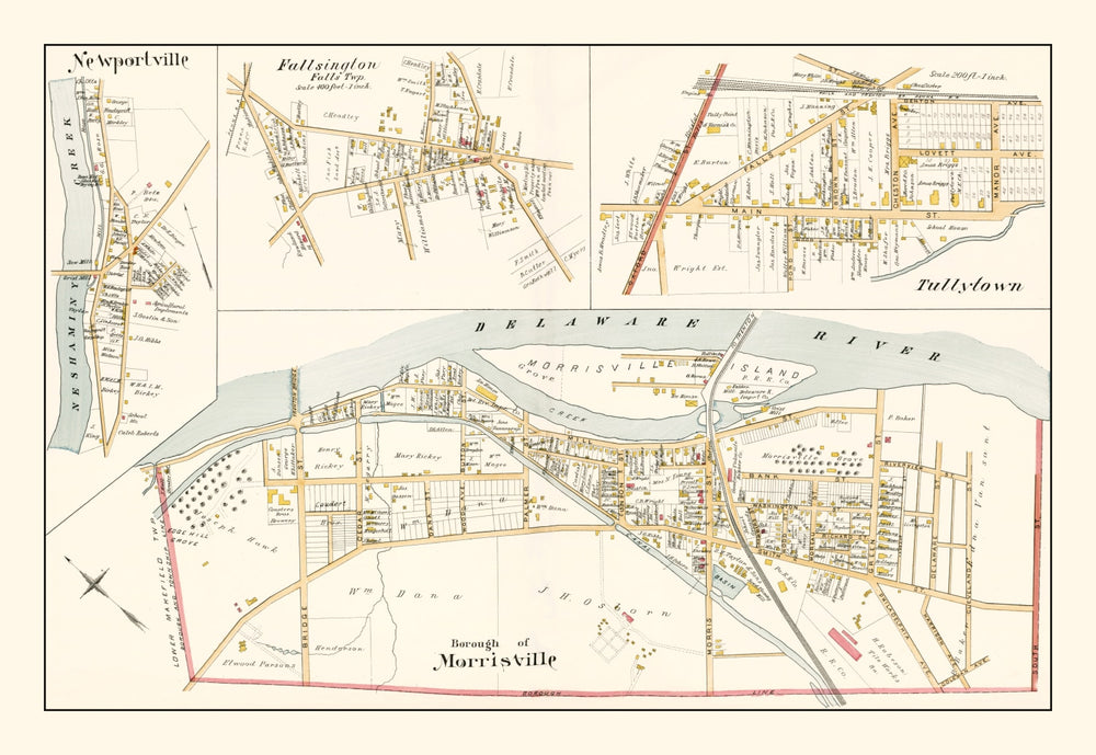 Vintage Map of Morrisville, Pennsylvania 1891 print style example