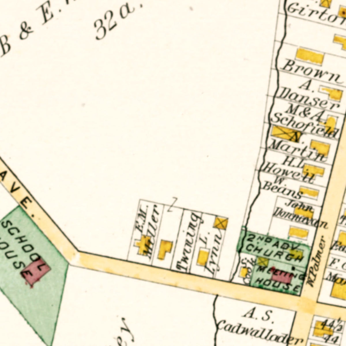 Restored historic details from the 1891 city map of Yardley, Pennsylvania