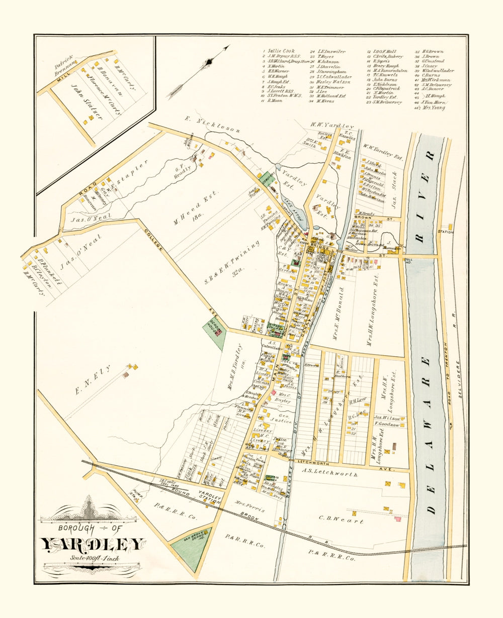 Vintage Map of Yardley, Pennsylvania 1891 print style example