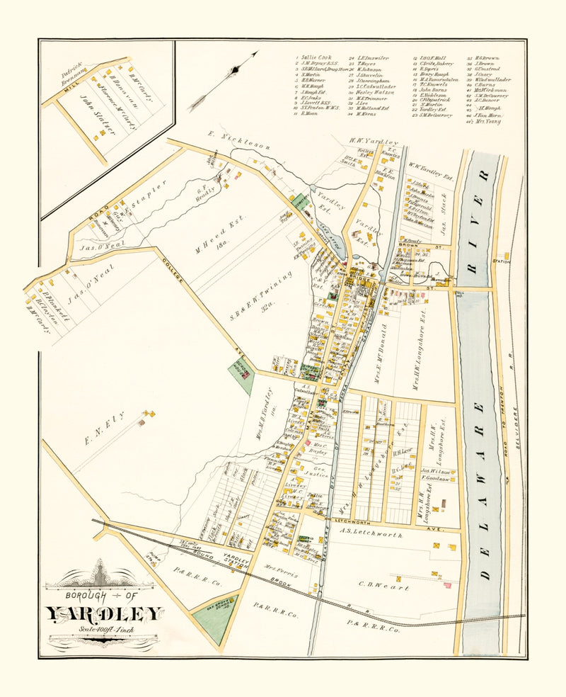 Size comparison using Vintage Map of Yardley, Pennsylvania 1891