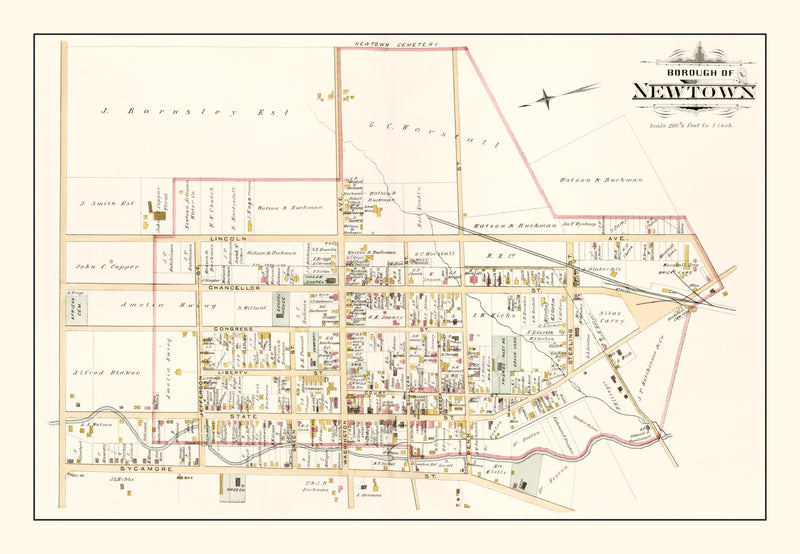 Size comparison using Vintage Map of Newtown, Pennsylvania 1891