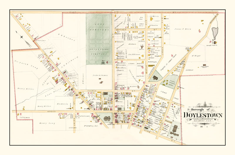 Size comparison using Vintage Map of Doylestown, Pennsylvania 1891