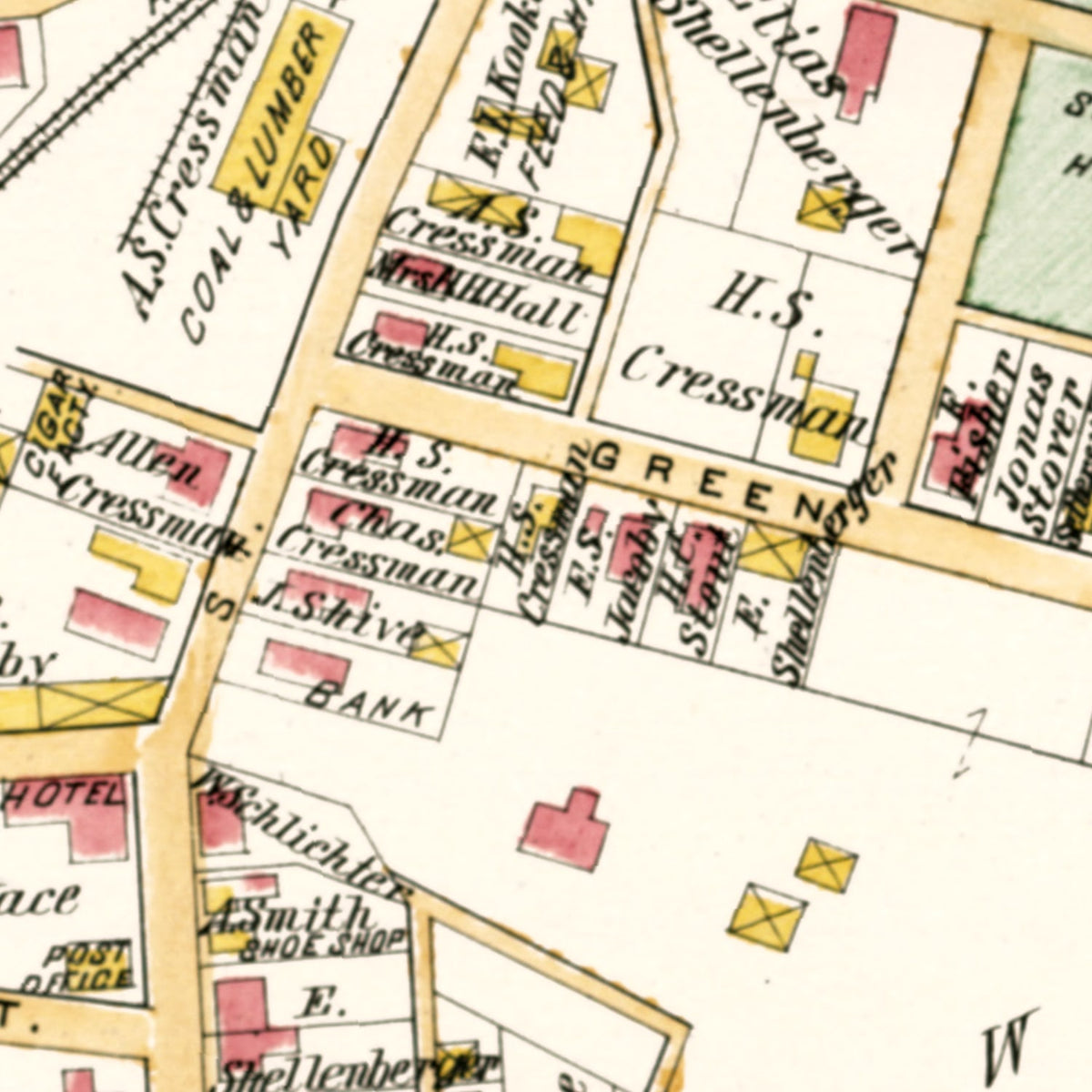 Restored historic details from the 1891 city map of Sellersville, Pennsylvania