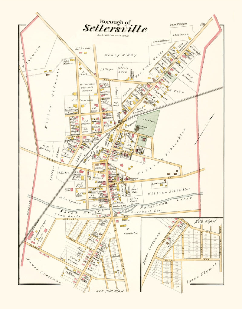 Size comparison using Vintage Map of Sellersville, Pennsylvania 1891