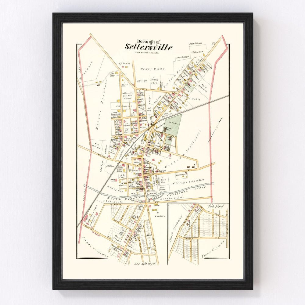 Sellersville Vintage Map 1891