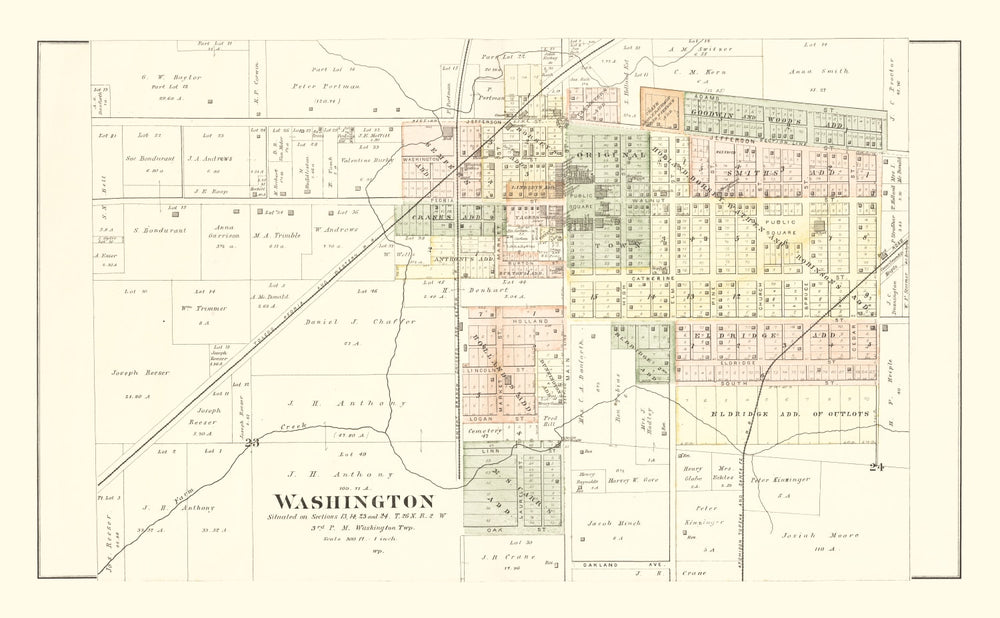 Vintage Map of Washington, Illinois 1891 print style example