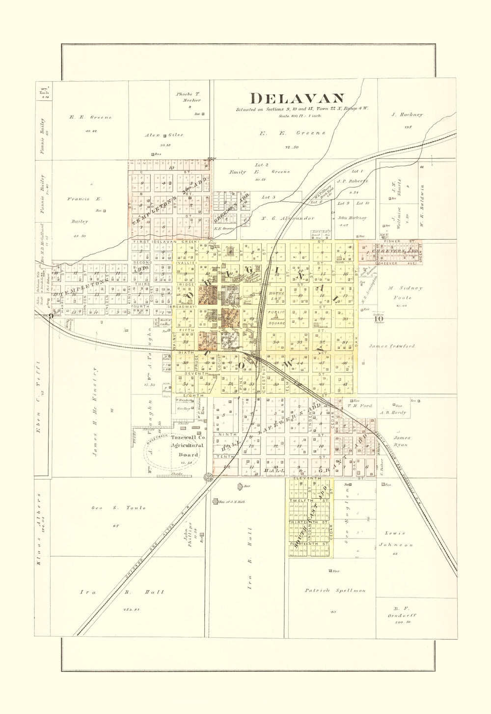 Vintage Map of Delavan, Illinois 1891 print style example