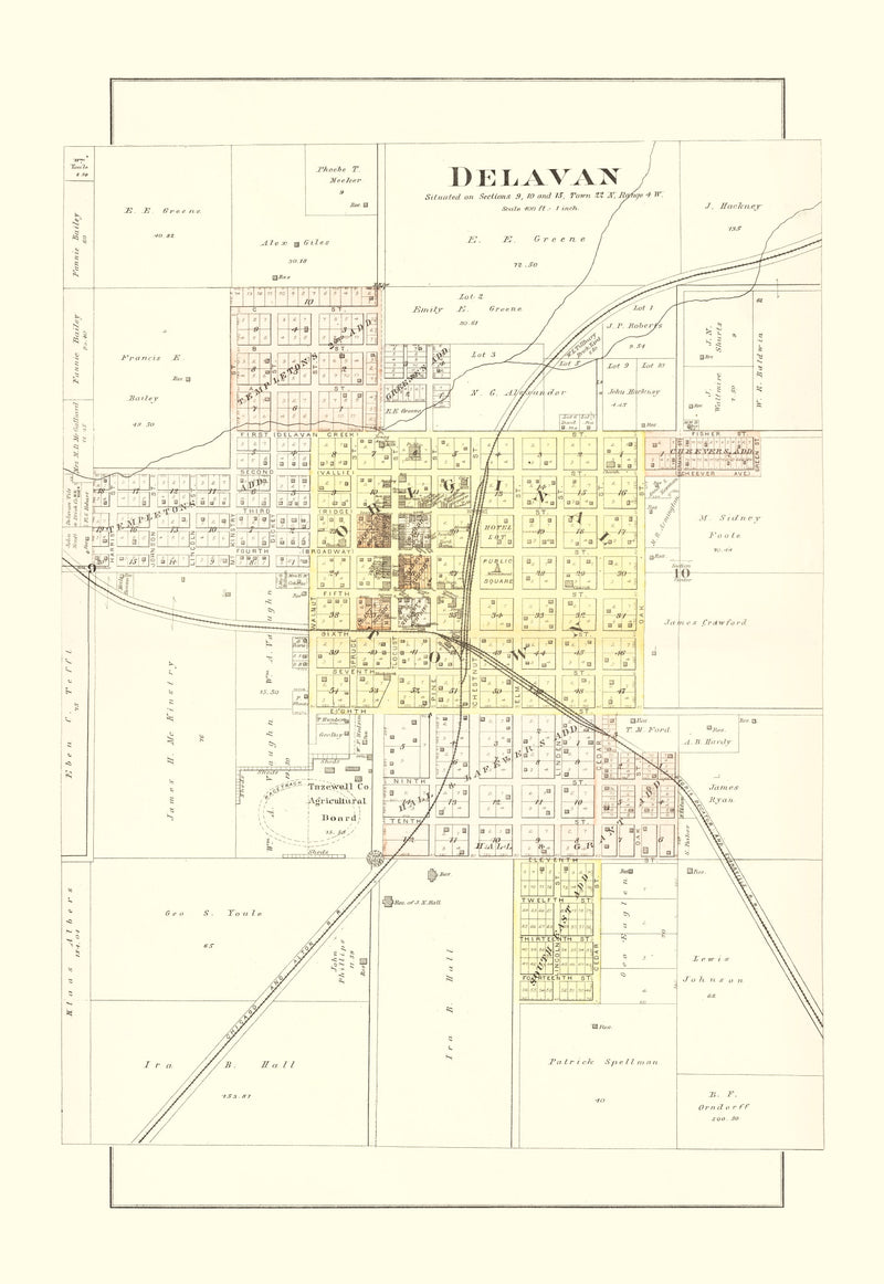 Size comparison using Vintage Map of Delavan, Illinois 1891