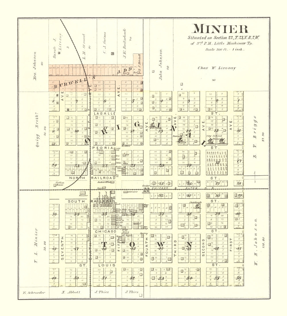Vintage Map of Minier, Illinois 1891 print style example