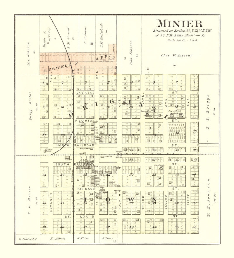 Size comparison using Vintage Map of Minier, Illinois 1891