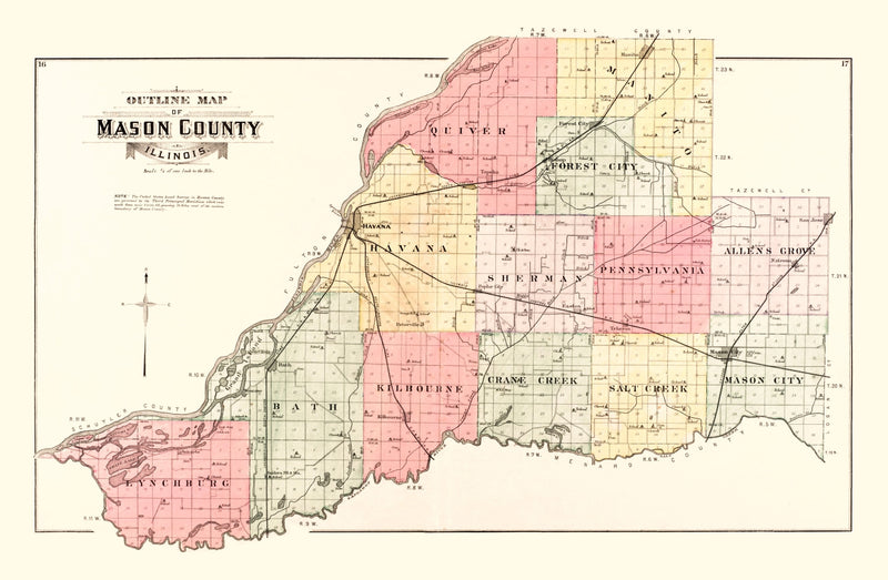 Size comparison using Vintage Map of Mason County, Illinois 1891