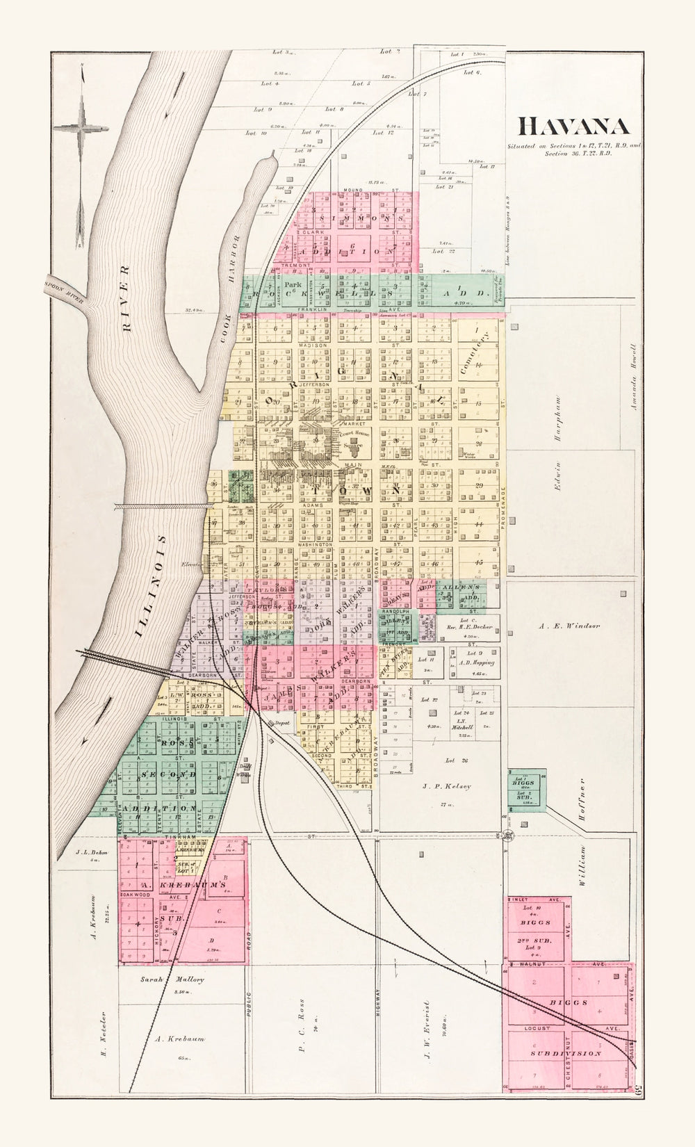 Vintage Map of Havana, Illinois 1891 print style example