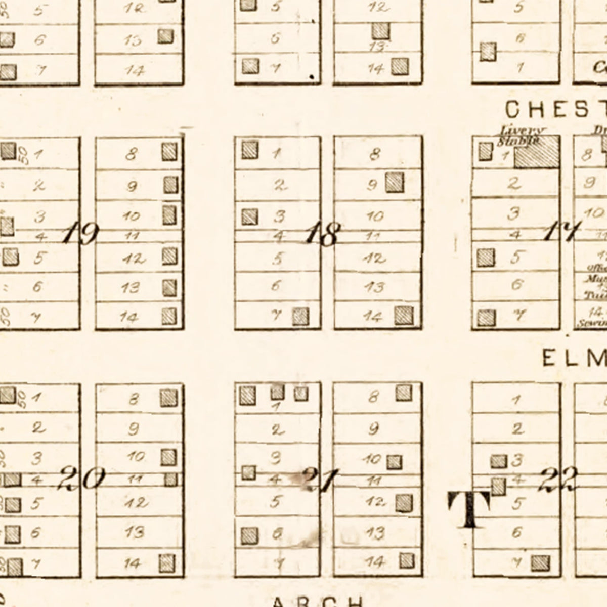Restored historic details from the 1891 city map of Mason, Illinois