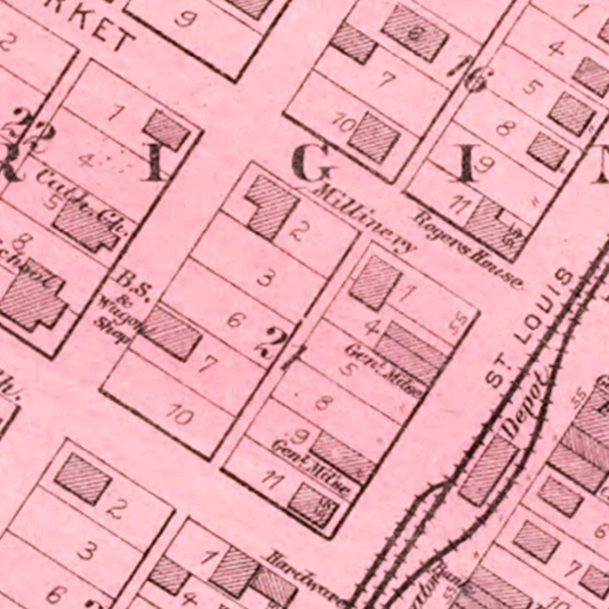 Restored historic details from the 1891 city map of Manito, Illinois