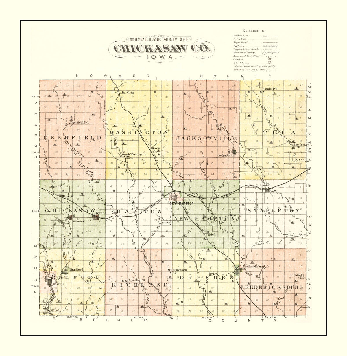 Preview of Vintage Map of Chickasaw County, Iowa 1892